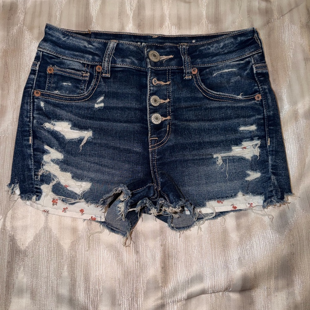 American Eagle Outfitters Dark Blue Distressed Jean Shorts
